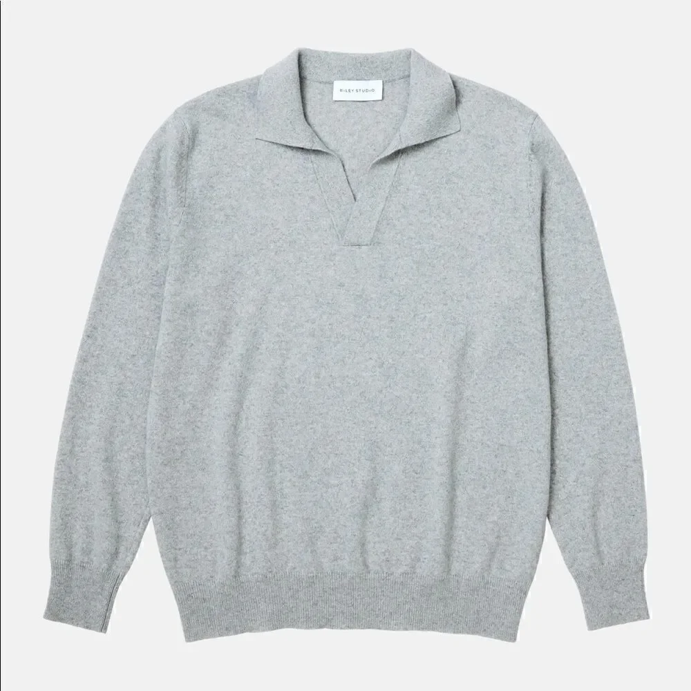 Riley Studio Unisex Oversized Gray Recycled Cashmere Polo Minimal Sweater Sz L - Picture 12 of 12